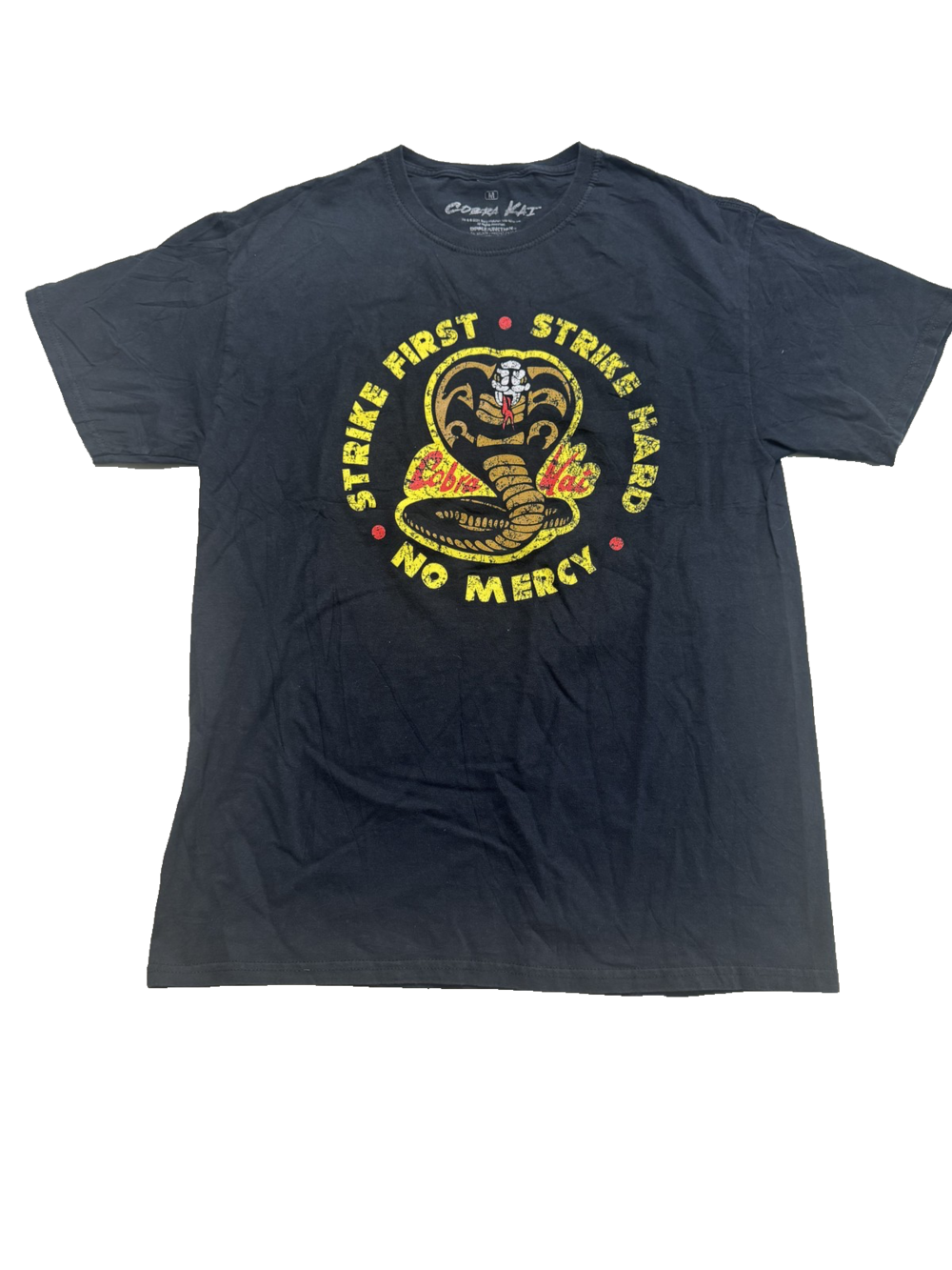 Cobra Kai Shirt Mens Medium Strike First Strike Hard No Mercy Karate Tee 2021